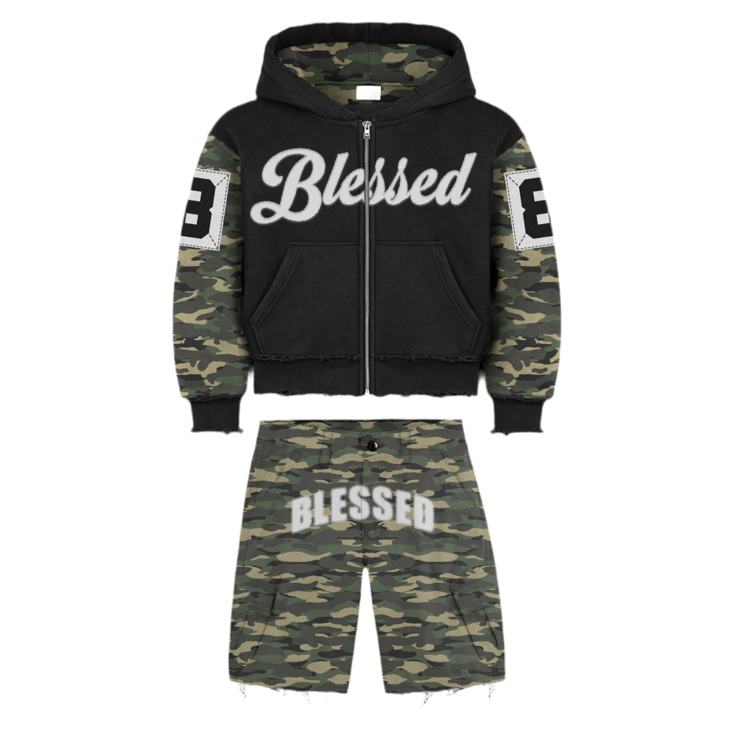 “Blessed” zip up with shorts